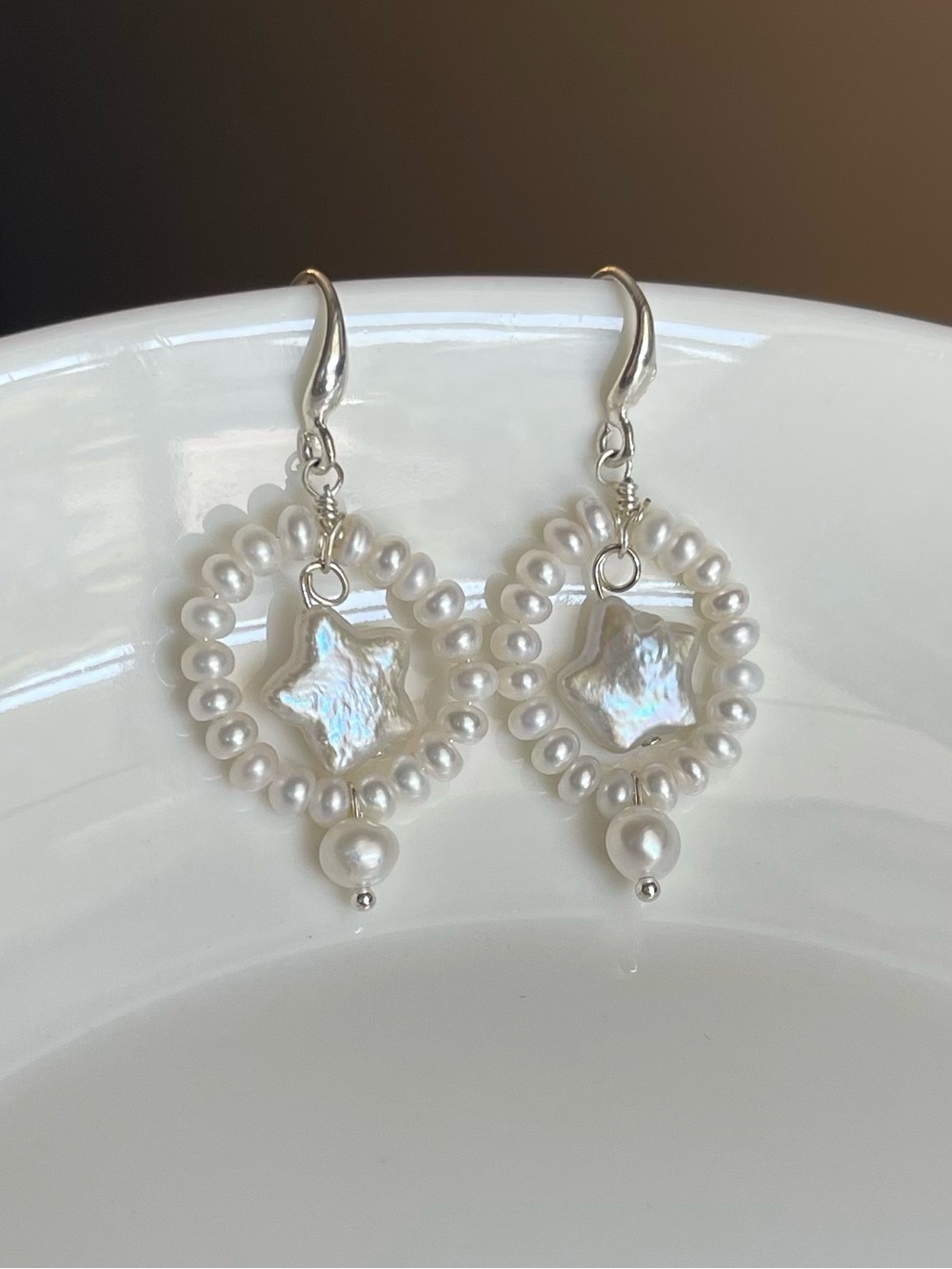 Freshwater Pearl Beaded Drop Earrings - White